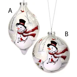 Snowman And Cardinal Glass Ornament
