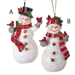 Snowman And Cardinals Ornament