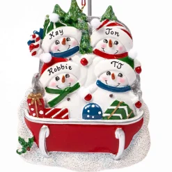 Snowman On Sled Family Of Four