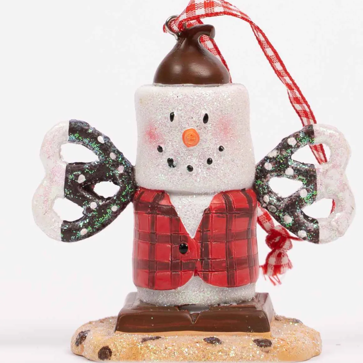 Snowman Smore With Pretzel Arms
