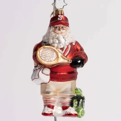 Tennis Ace Santa Glass Ornament