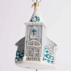 White Christmas Chapel Glass Ornament