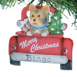 Yorkie In Back Of Truck Ornament